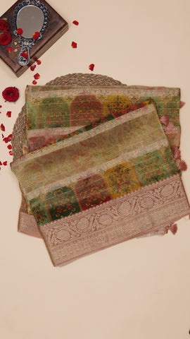 Multi Colour Dola Silk Saree with Zari – All Over Design | Vaarahi Silks