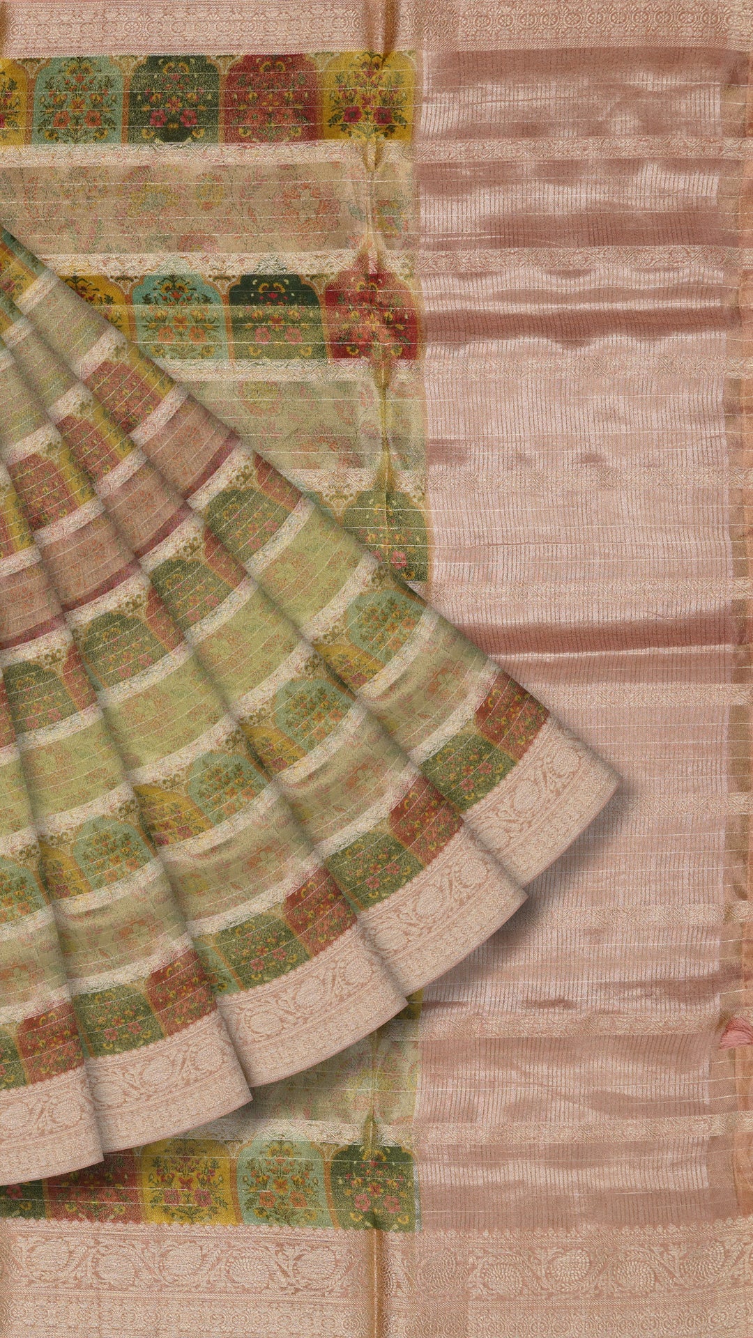 Multi Colour Dola Silk Saree with Zari – All Over Design | Vaarahi Silks