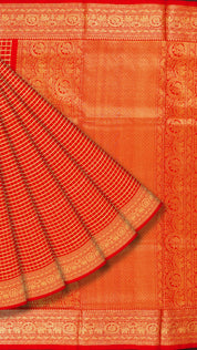 Red Venkatagiri Silk Saree with All Over Checks