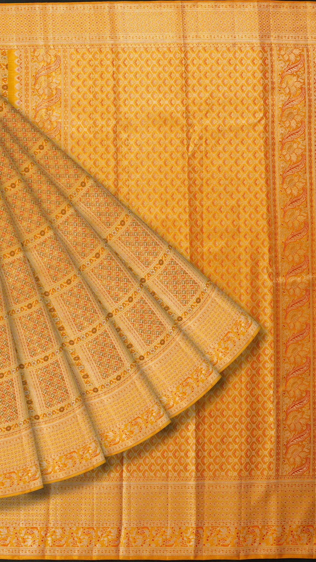 Gold Self Kanchipuram Saree with Meenakari Design Border