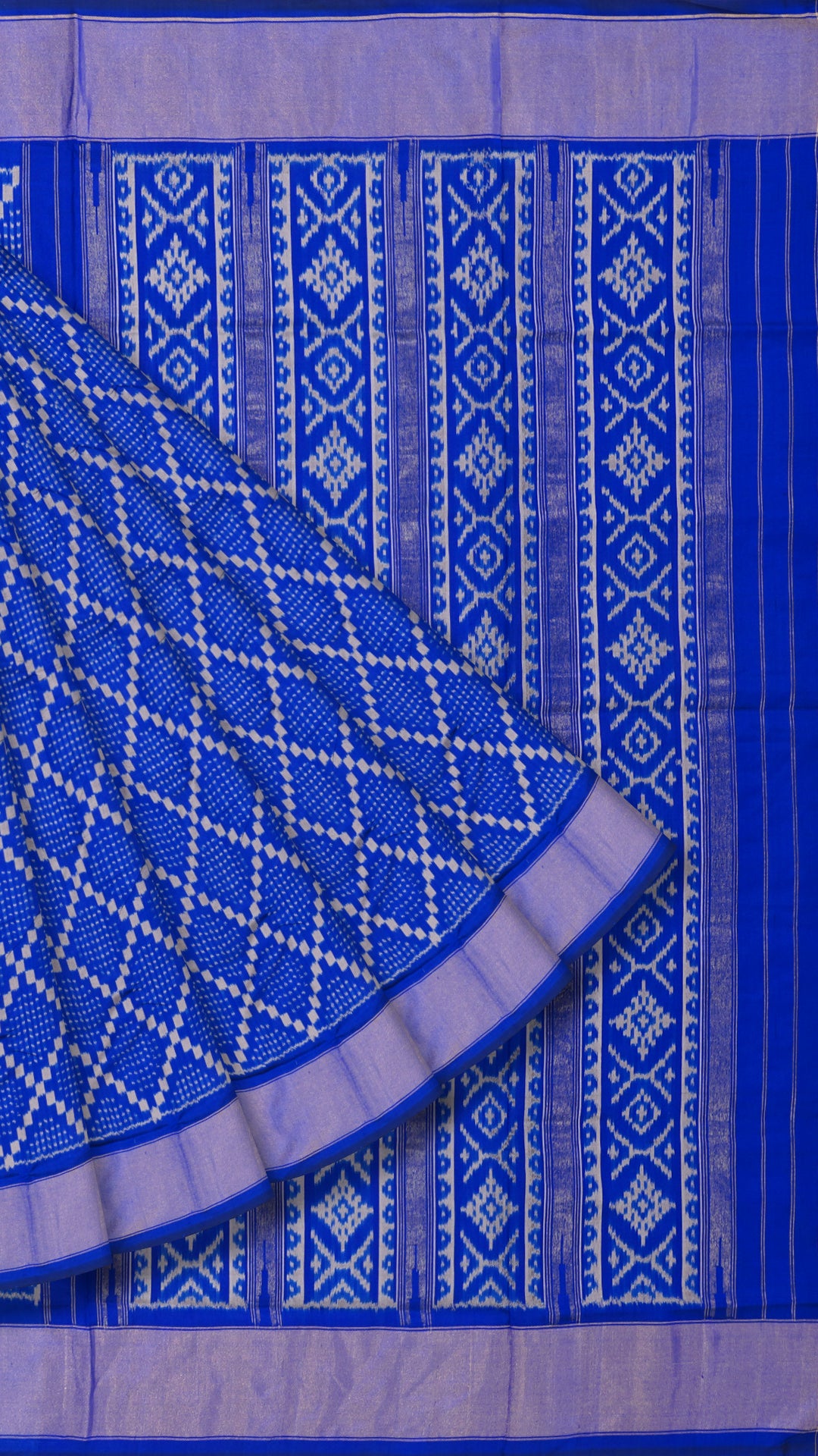 Royal Blue Geometric Ikkat Saree with Self Kadi Border