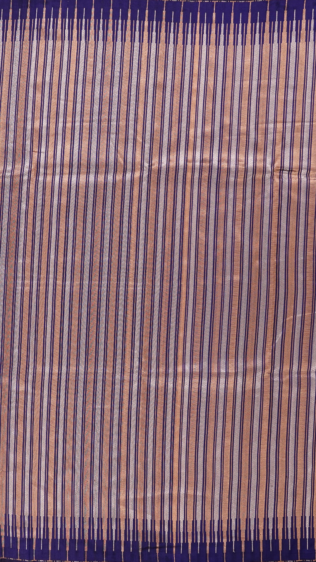 Navy Blue Banaras Saree with Golden Silver Vertical Stripes