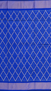 Royal Blue Geometric Ikkat Saree with Self Kadi Border