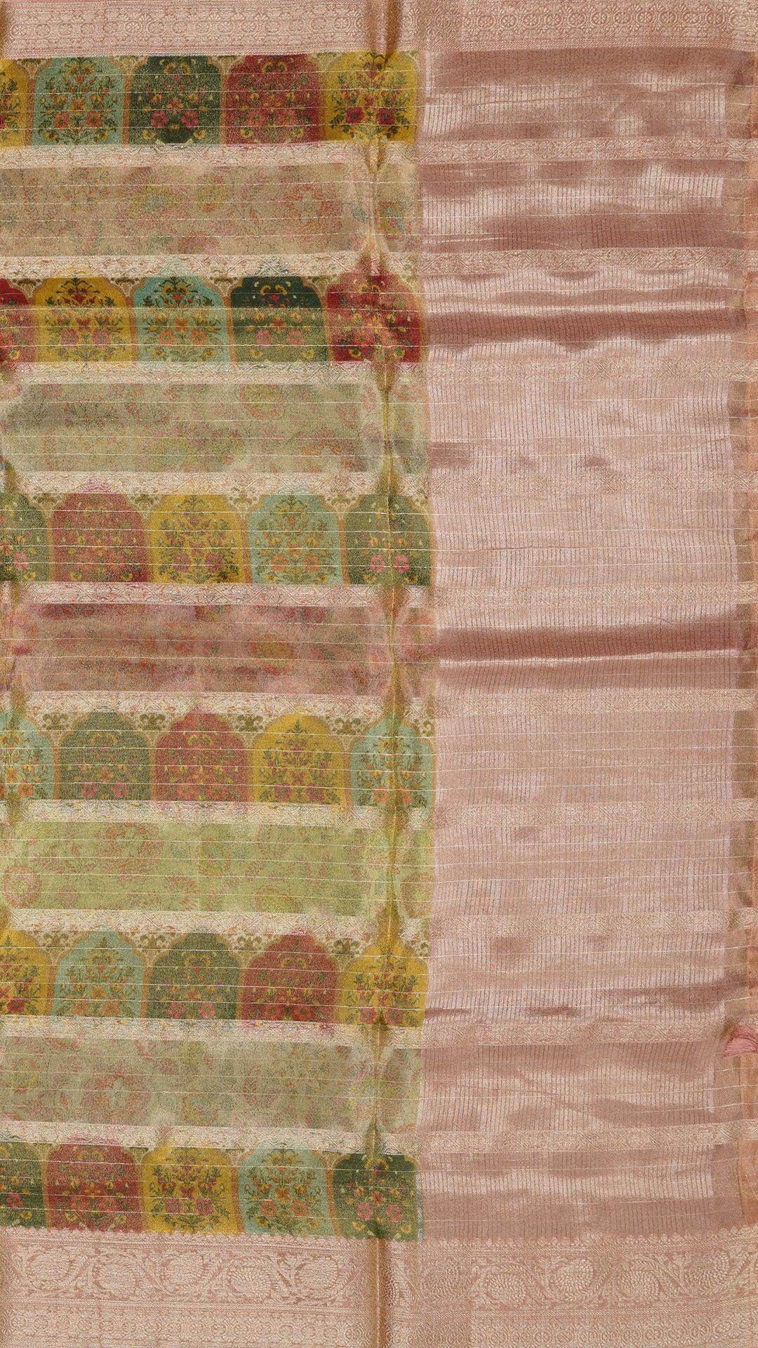 Multi Colour Dola Silk Saree with Zari – All Over Design | Vaarahi Silks