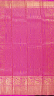 Mehendi Green Kanchipuram Silk Saree with All Over Silver Zari and Hot Pink Border