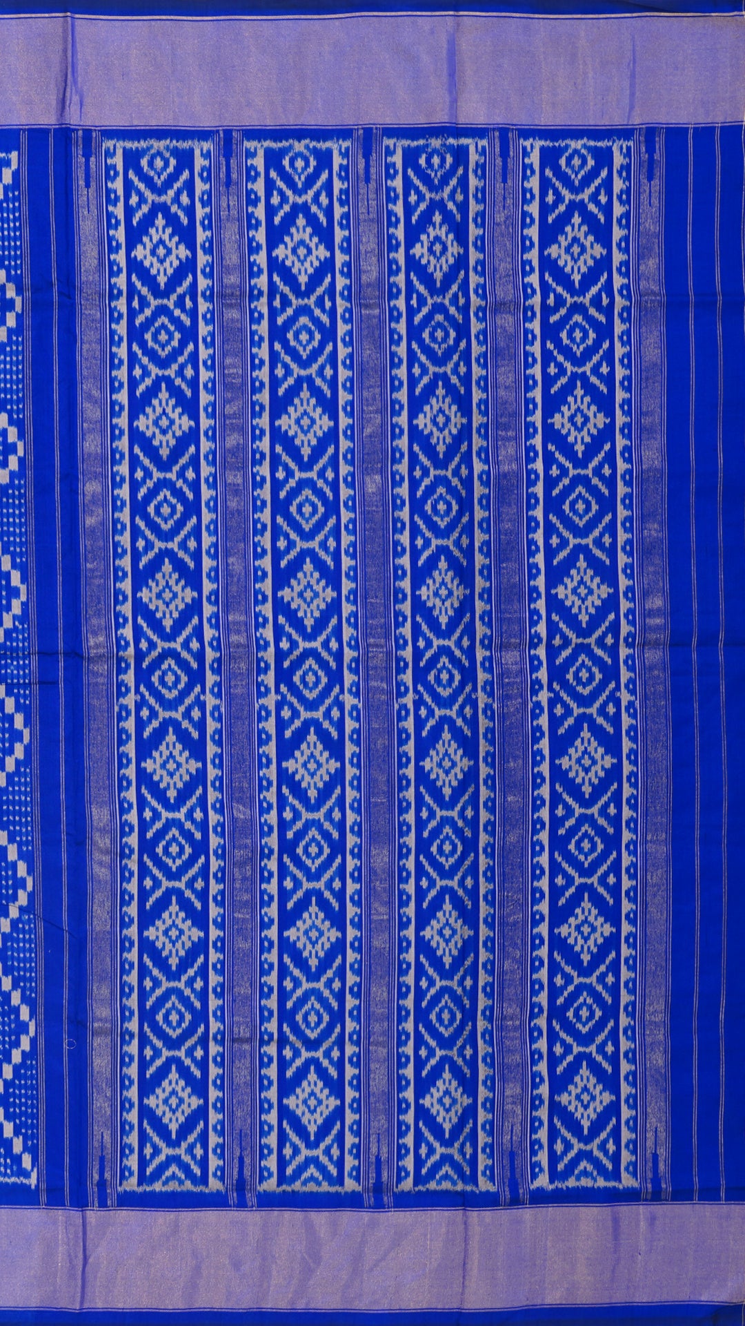 Royal Blue Geometric Ikkat Saree with Self Kadi Border