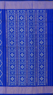 Royal Blue Geometric Ikkat Saree with Self Kadi Border