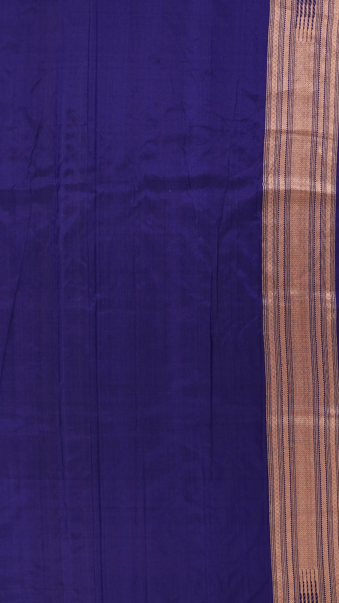 Navy Blue Banaras Saree with Golden Silver Vertical Stripes