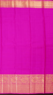 Mehendi Green Kanchipuram Silk Saree with All Over Silver Zari and Hot Pink Border