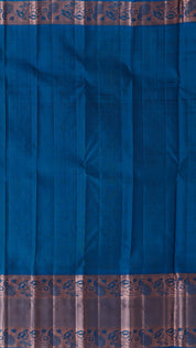 Mehendi Green Kanchi Pattu Saree with Teal Blue Contrast Zari Border