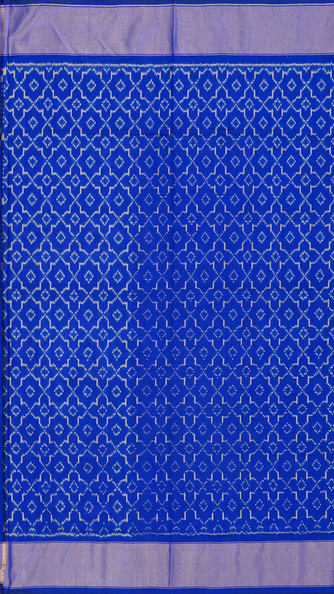 Royal Blue Geometric Ikkat Saree with Self Kadi Border
