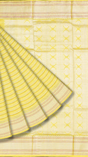Elegant Baby yellow Silk Saree in horizontal stripes Pattern