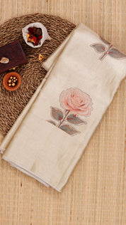Silver Kanchipuram Saree with Floral Cross Lines