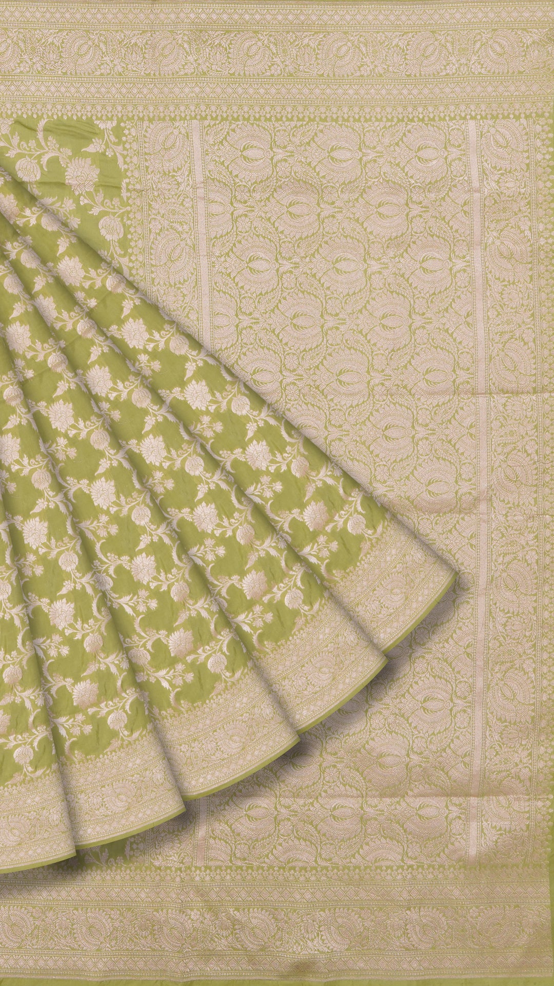 Pista Green Banarasi Silk Saree with self-zari