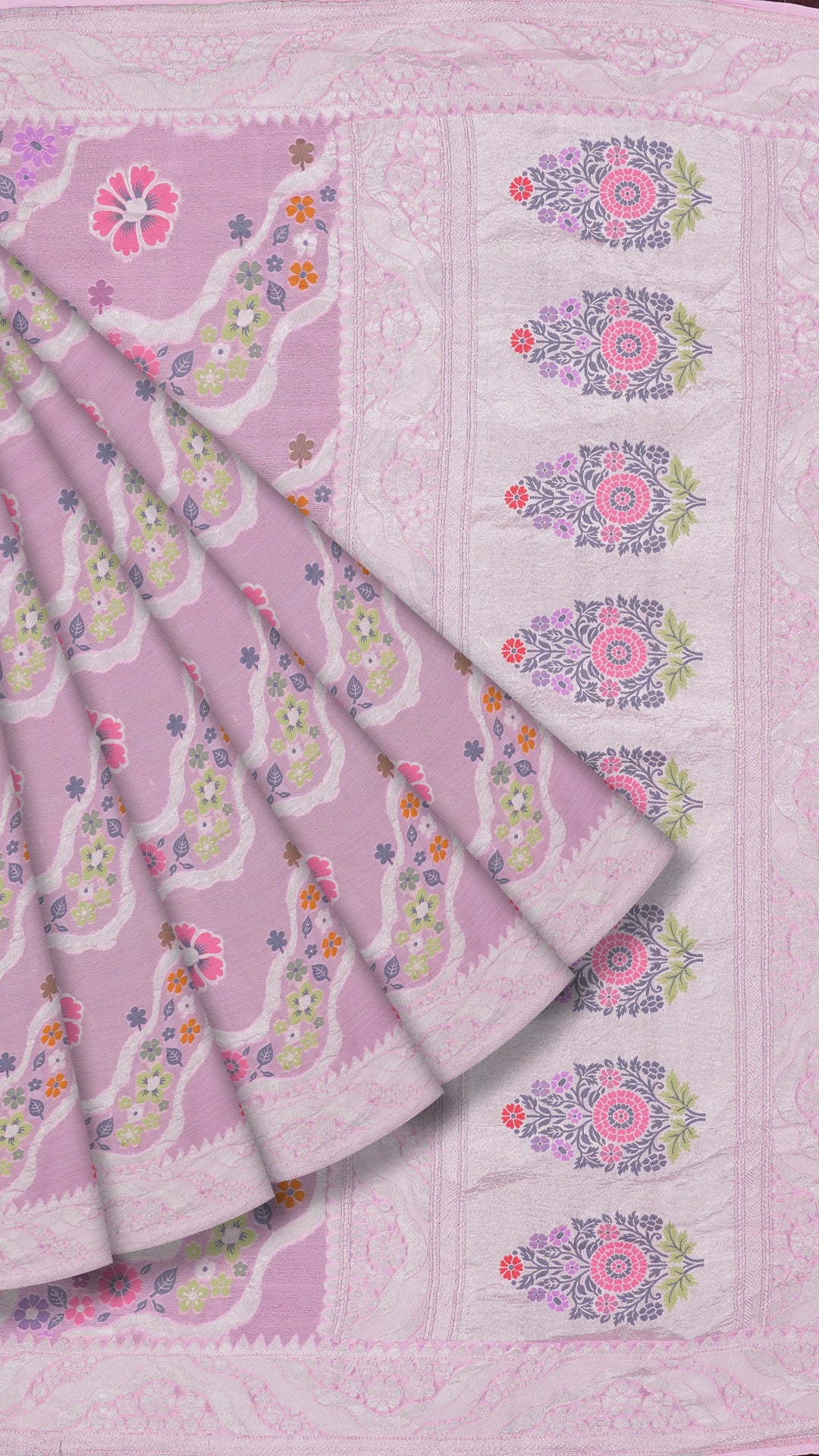 Light Baby Pink Banaras Georgette Zari Saree