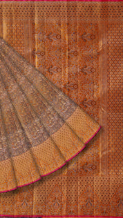 Violet Kanchi Pattu Saree with Orange Zari & Brocade Border