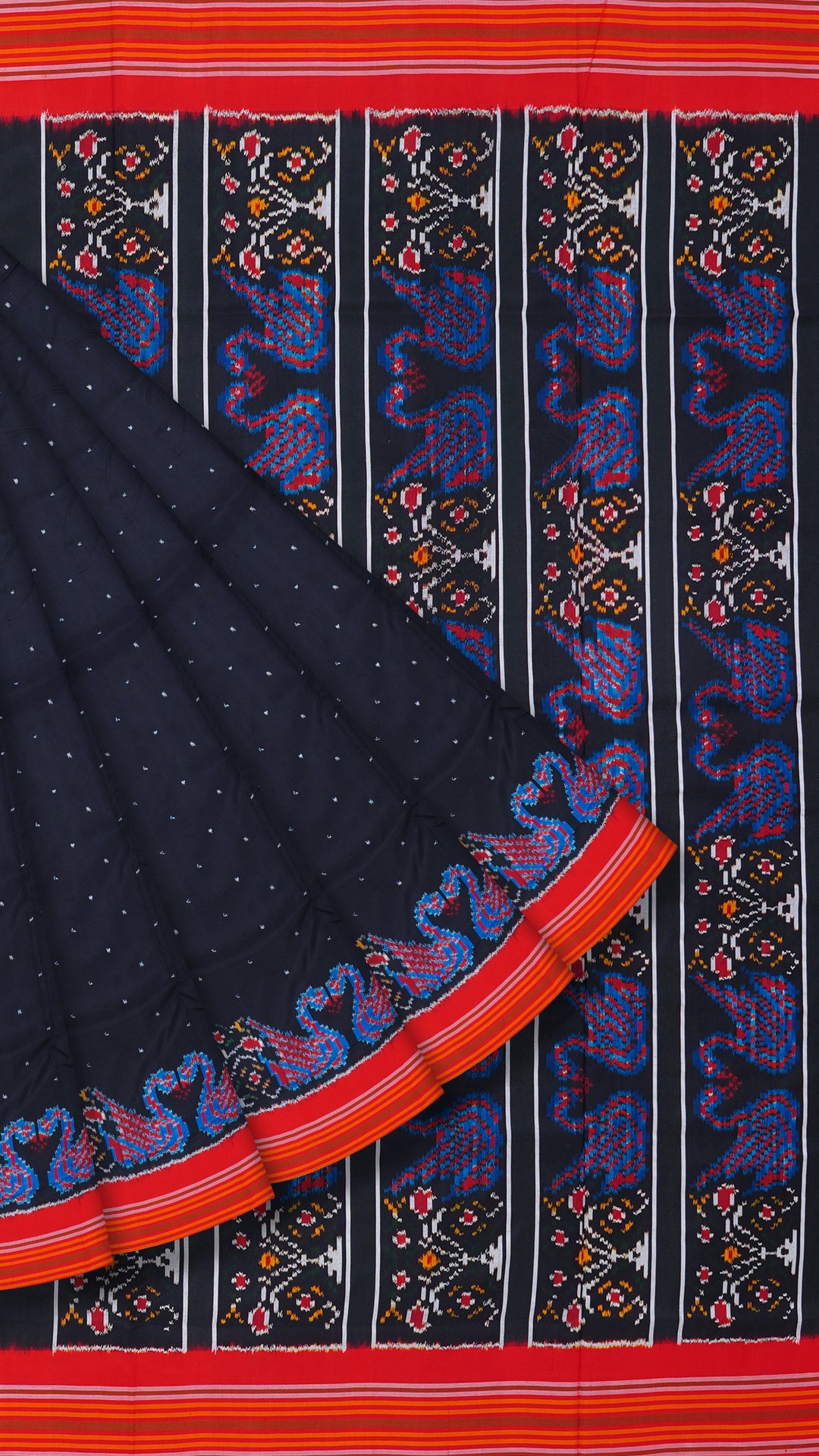 Elegant Black & Red Ikkat Silk Saree with Butta Highlights