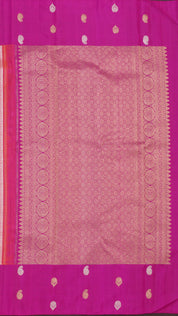 Rose Pink Kanchi Pattu Silk Saree with Large Silver Contrast Butta Border