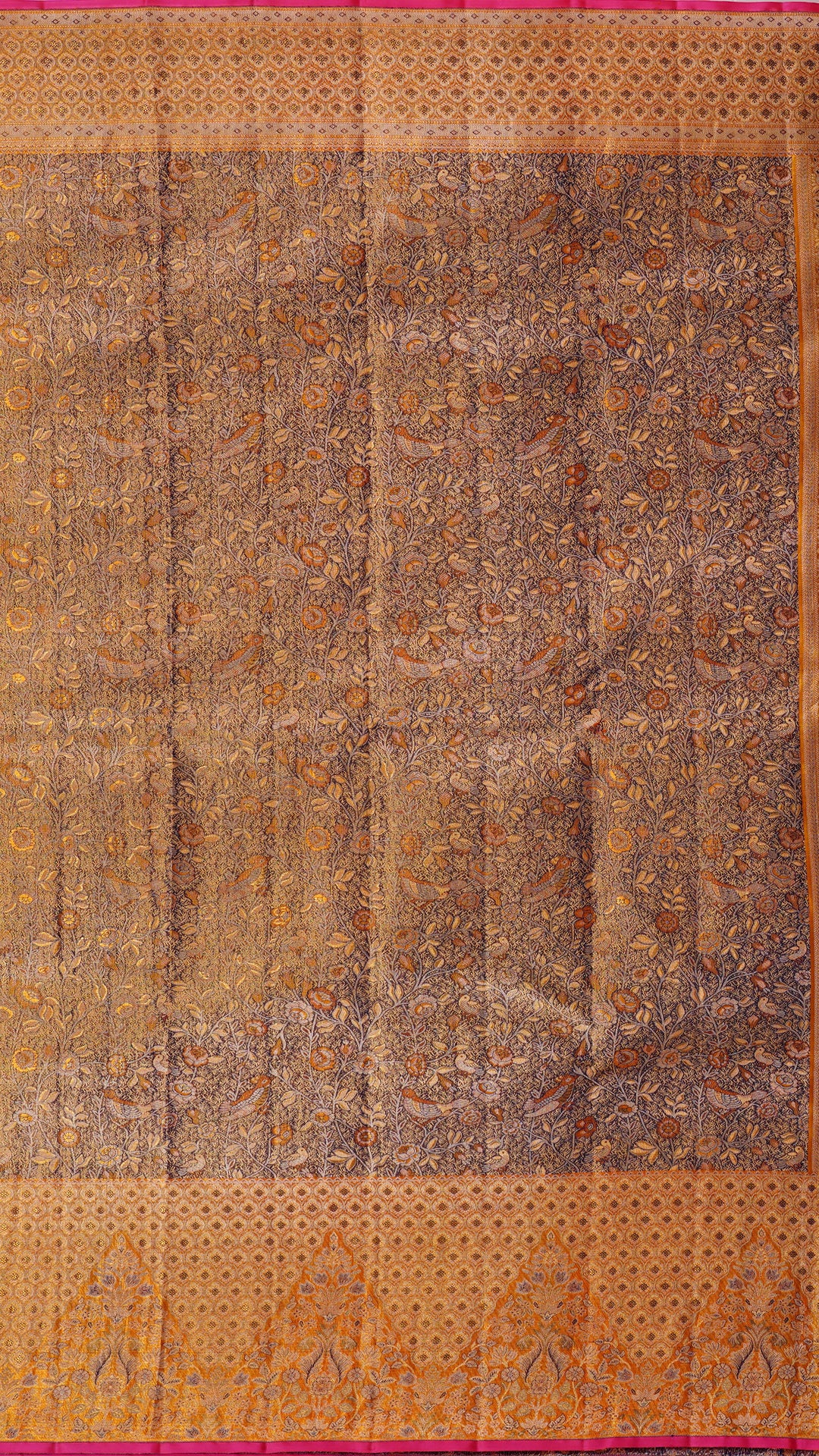Violet Kanchi Pattu Saree with Orange Zari & Brocade Border