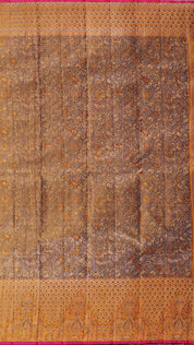 Violet Kanchi Pattu Saree with Orange Zari & Brocade Border