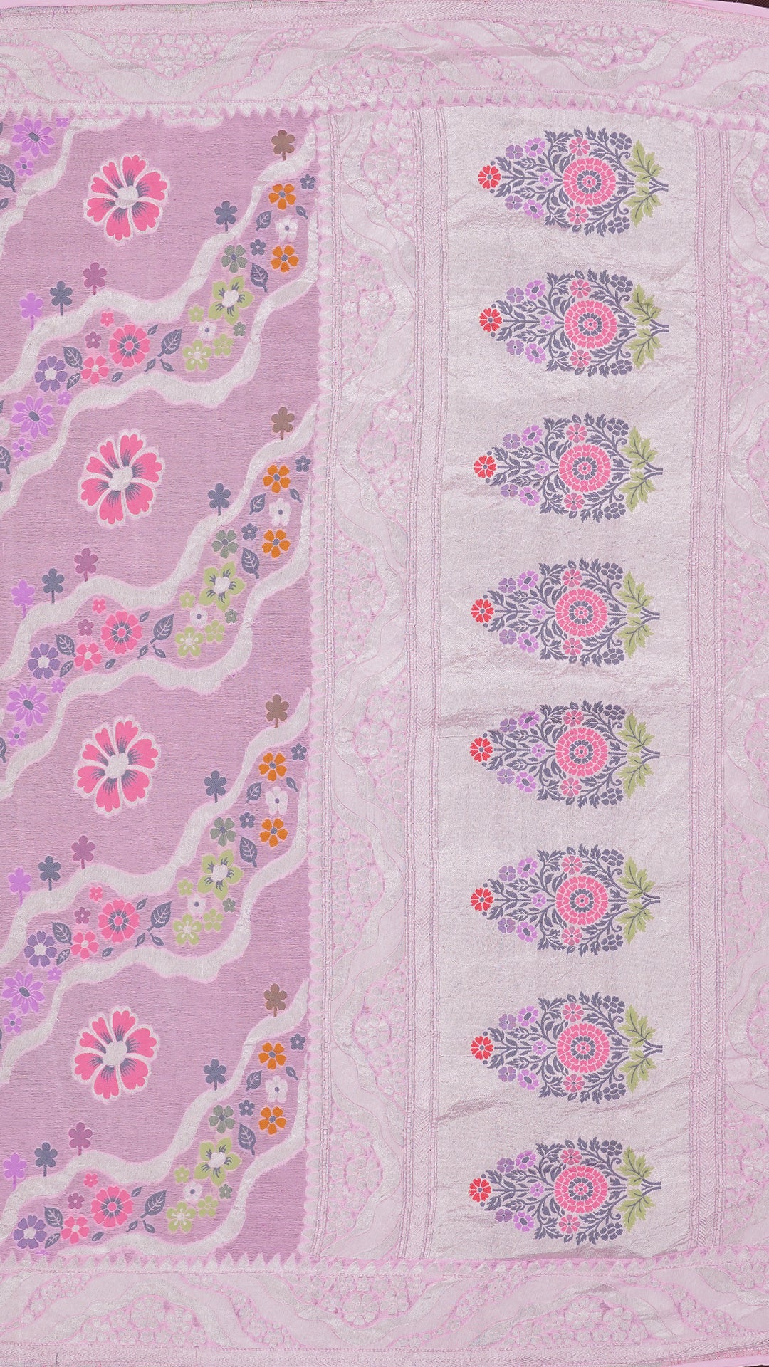 Light Baby Pink Banaras Georgette Zari Saree