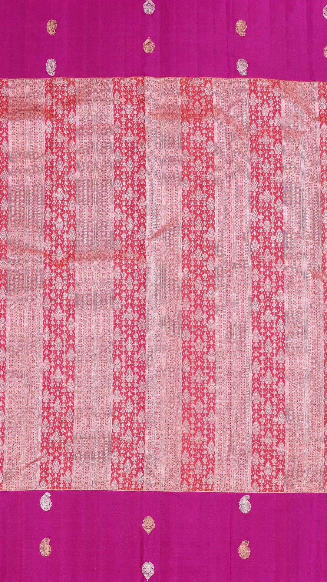 Rose Pink Kanchi Pattu Silk Saree with Large Silver Contrast Butta Border