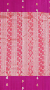 Rose Pink Kanchi Pattu Silk Saree with Large Silver Contrast Butta Border