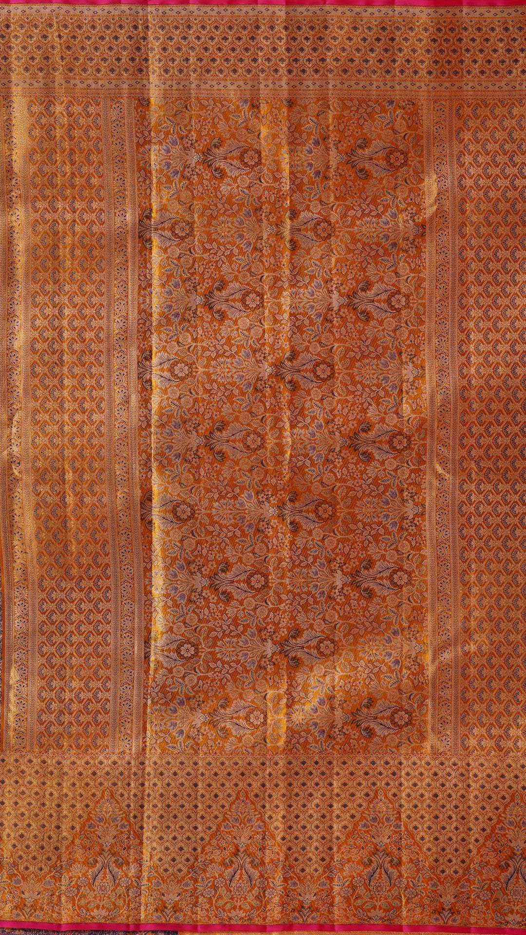 Violet Kanchi Pattu Saree with Orange Zari & Brocade Border