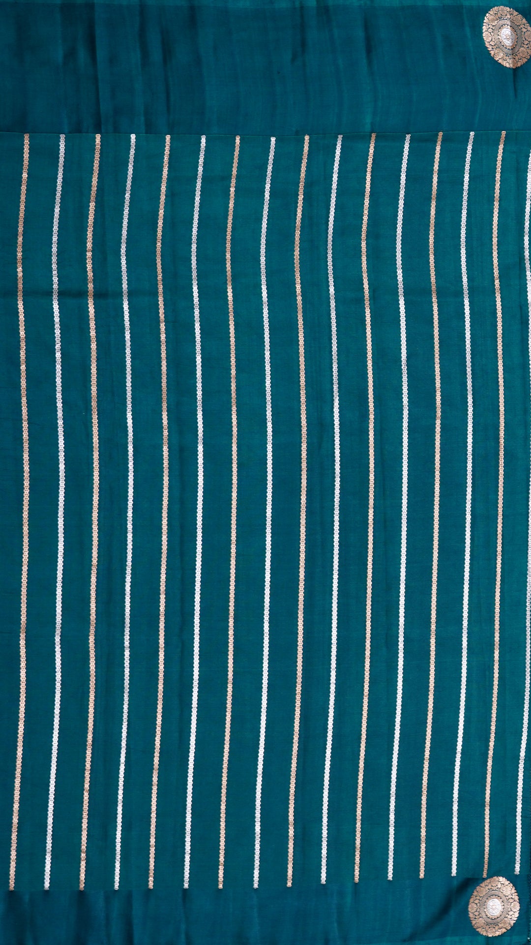 Dark Green Banaras Silk Saree with Gold & Silver Buttas