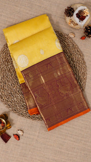 Bright Yellow Kanchi Pattu Saree with Silver Butta