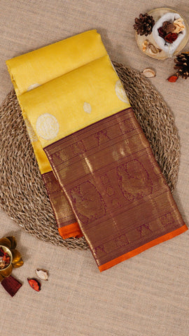 Bright Yellow Kanchi Pattu Saree with Silver Butta