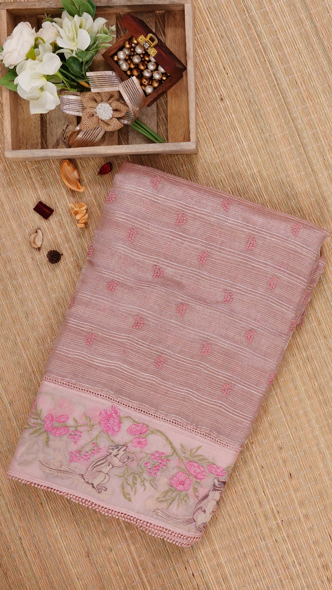 Light Mauve Tissu Saree with Designer Border