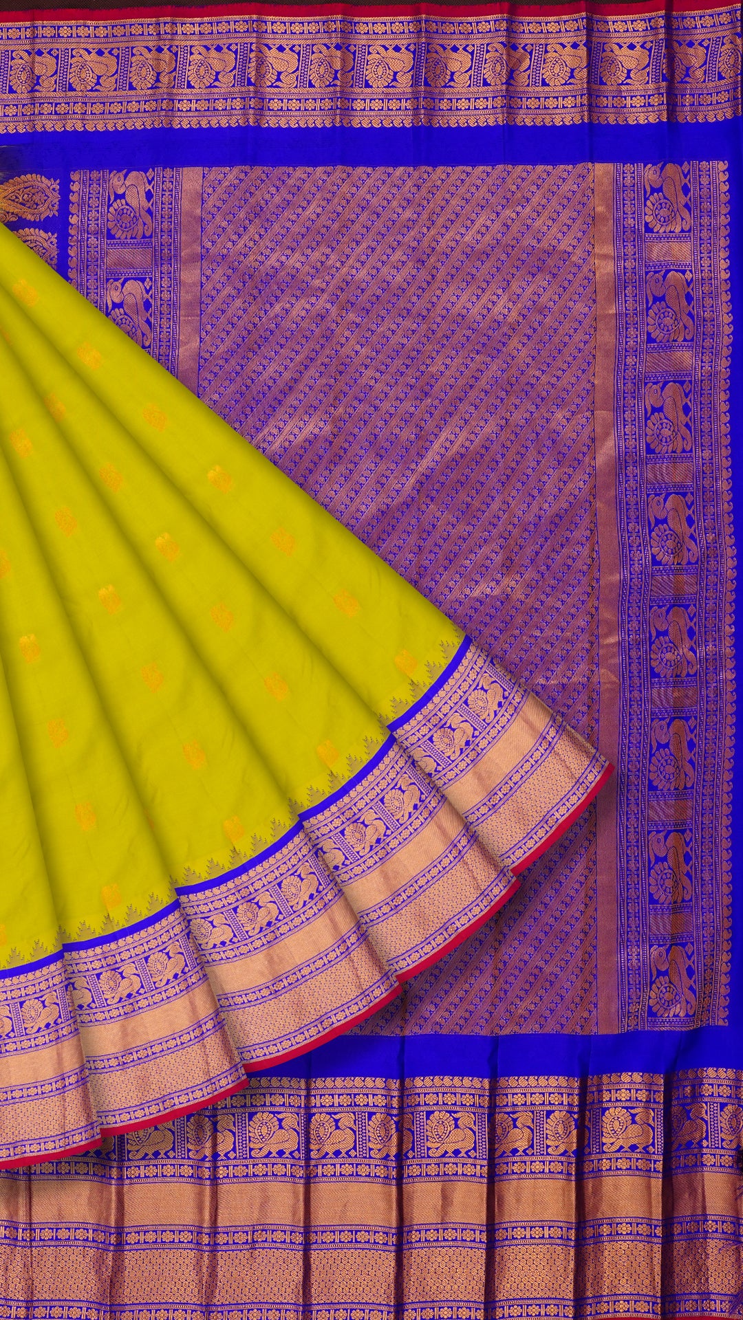 Parrot Green Gadwal Silk Saree with Royal Blue Border