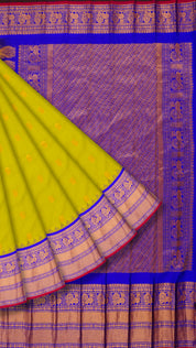 Parrot Green Gadwal Silk Saree with Royal Blue Border