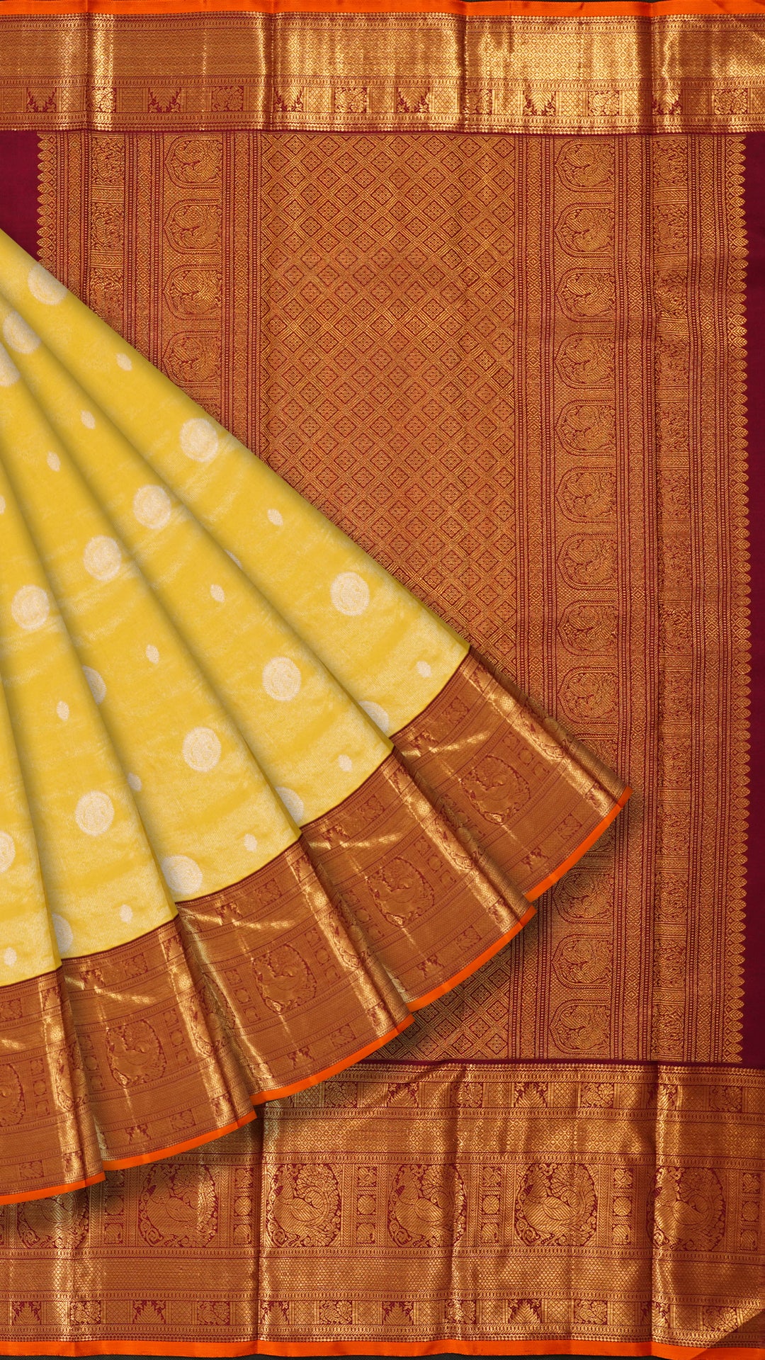 Bright Yellow Kanchi Pattu Saree with Silver Butta