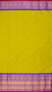 Parrot Green Gadwal Silk Saree with Royal Blue Border