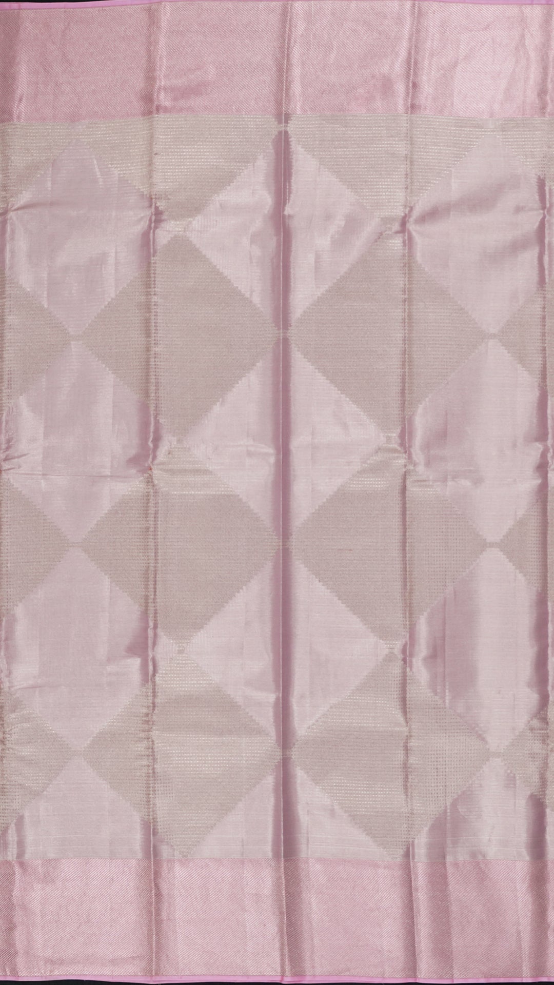 Silver Kanchi Saree with Lavender Contrast and Geometric Accents