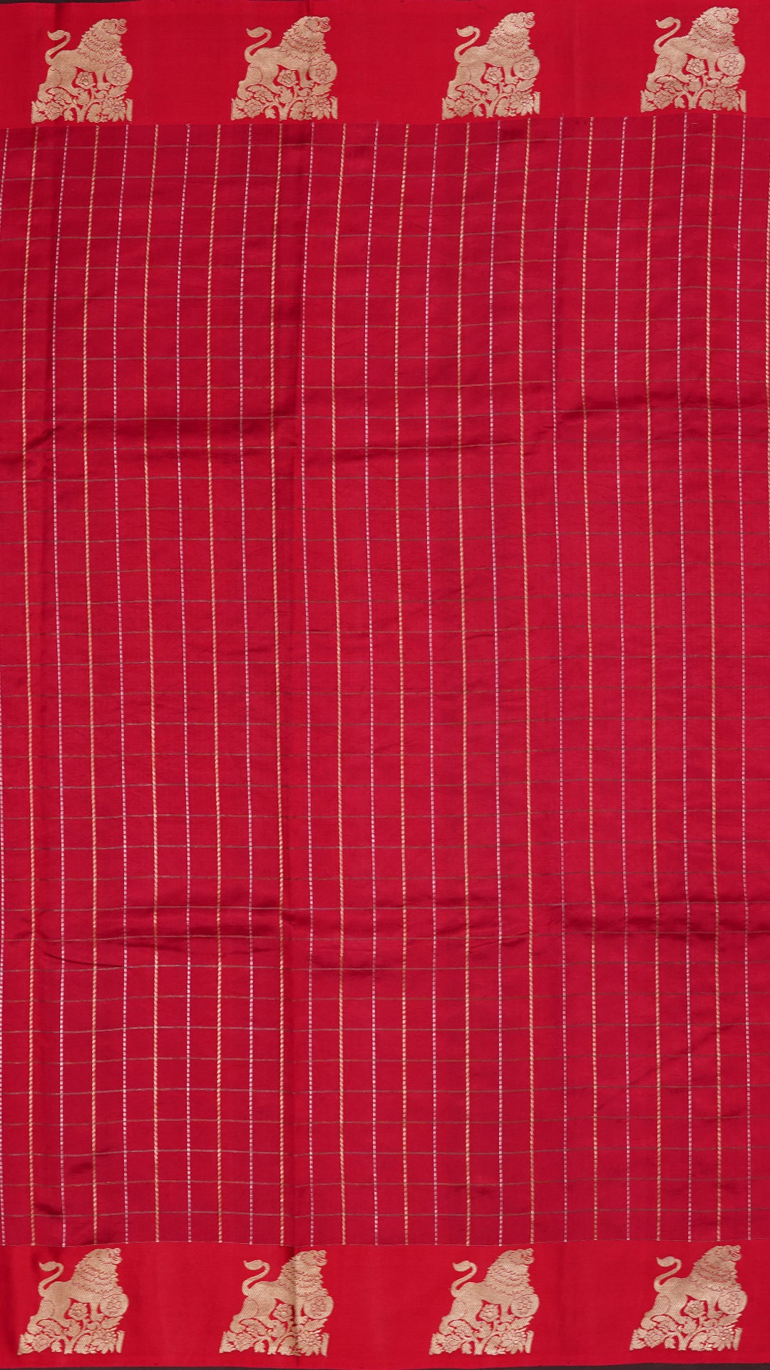 Dual-Tone Red Banaras Saree with Gold Line & Contrast Green Blouse