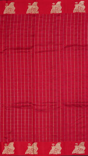 Dual-Tone Red Banaras Saree with Gold Line & Contrast Green Blouse