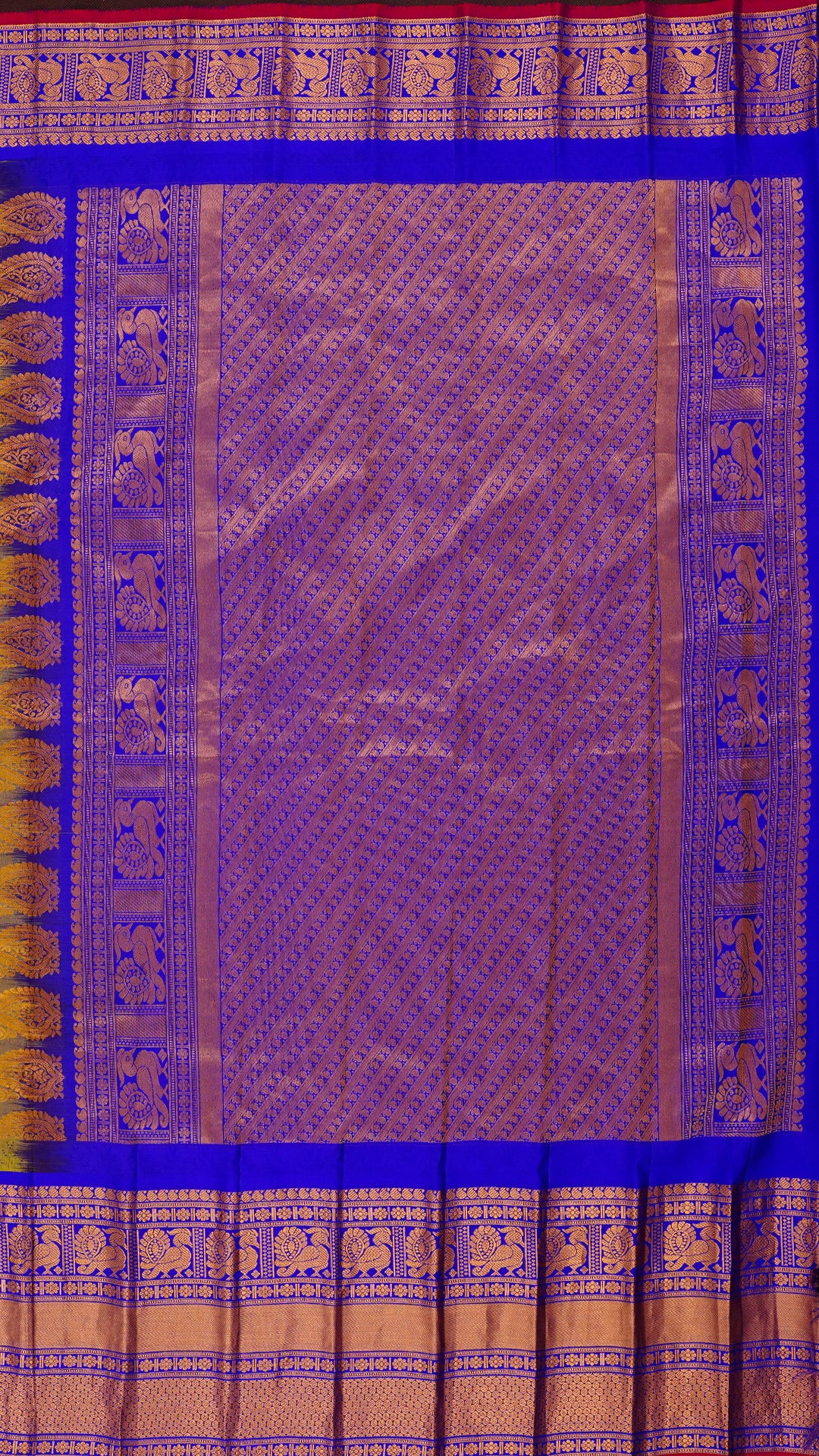 Parrot Green Gadwal Silk Saree with Royal Blue Border