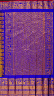 Parrot Green Gadwal Silk Saree with Royal Blue Border