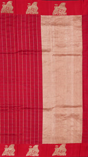 Dual-Tone Red Banaras Saree with Gold Line & Contrast Green Blouse
