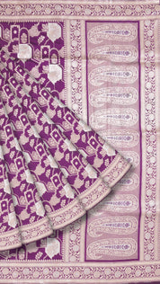 Magenta Banaras Silk Saree with Small Self Zari Border