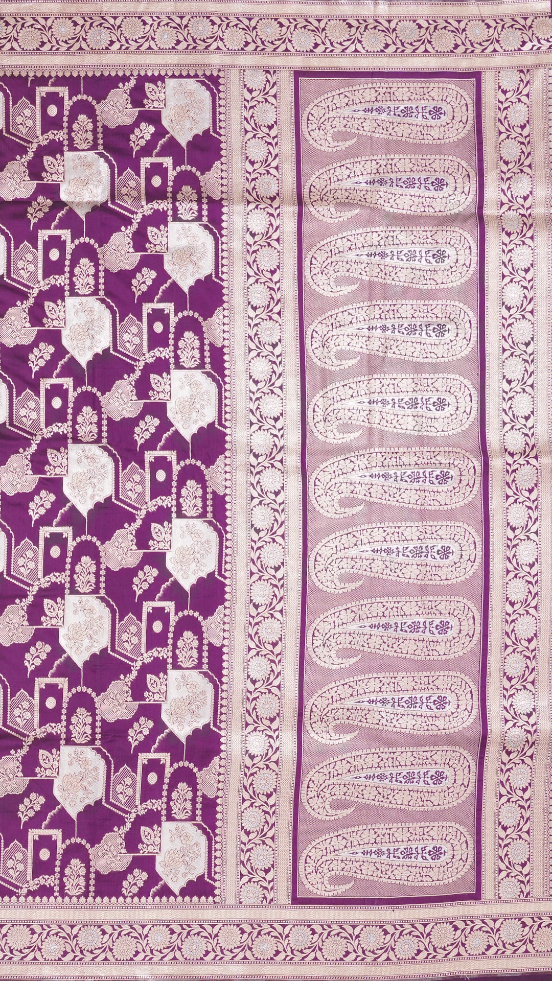 Magenta Banaras Silk Saree with Small Self Zari Border