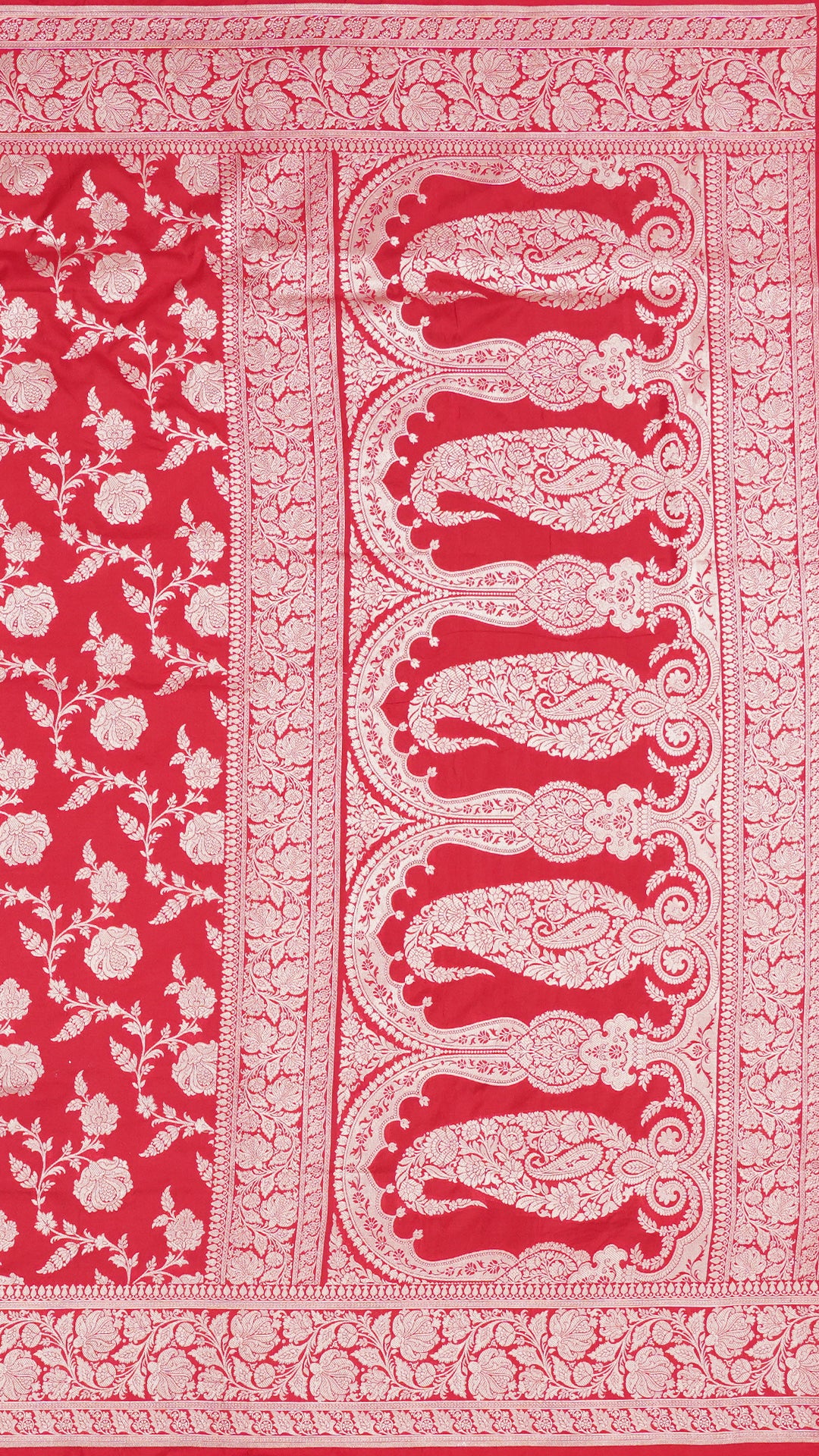 Classic Red Banaras Silk Saree with Small Red Self Zari Border