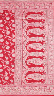 Classic Red Banaras Silk Saree with Small Red Self Zari Border