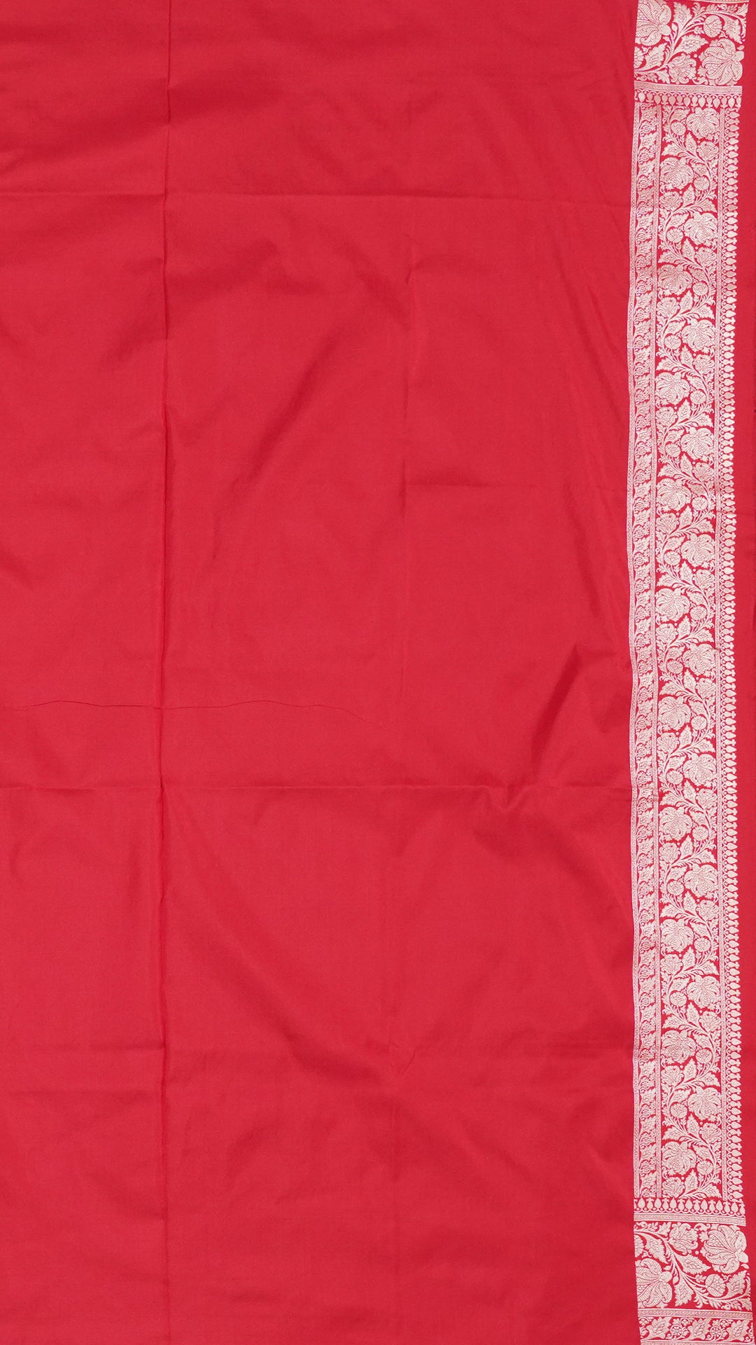 Classic Red Banaras Silk Saree with Small Red Self Zari Border