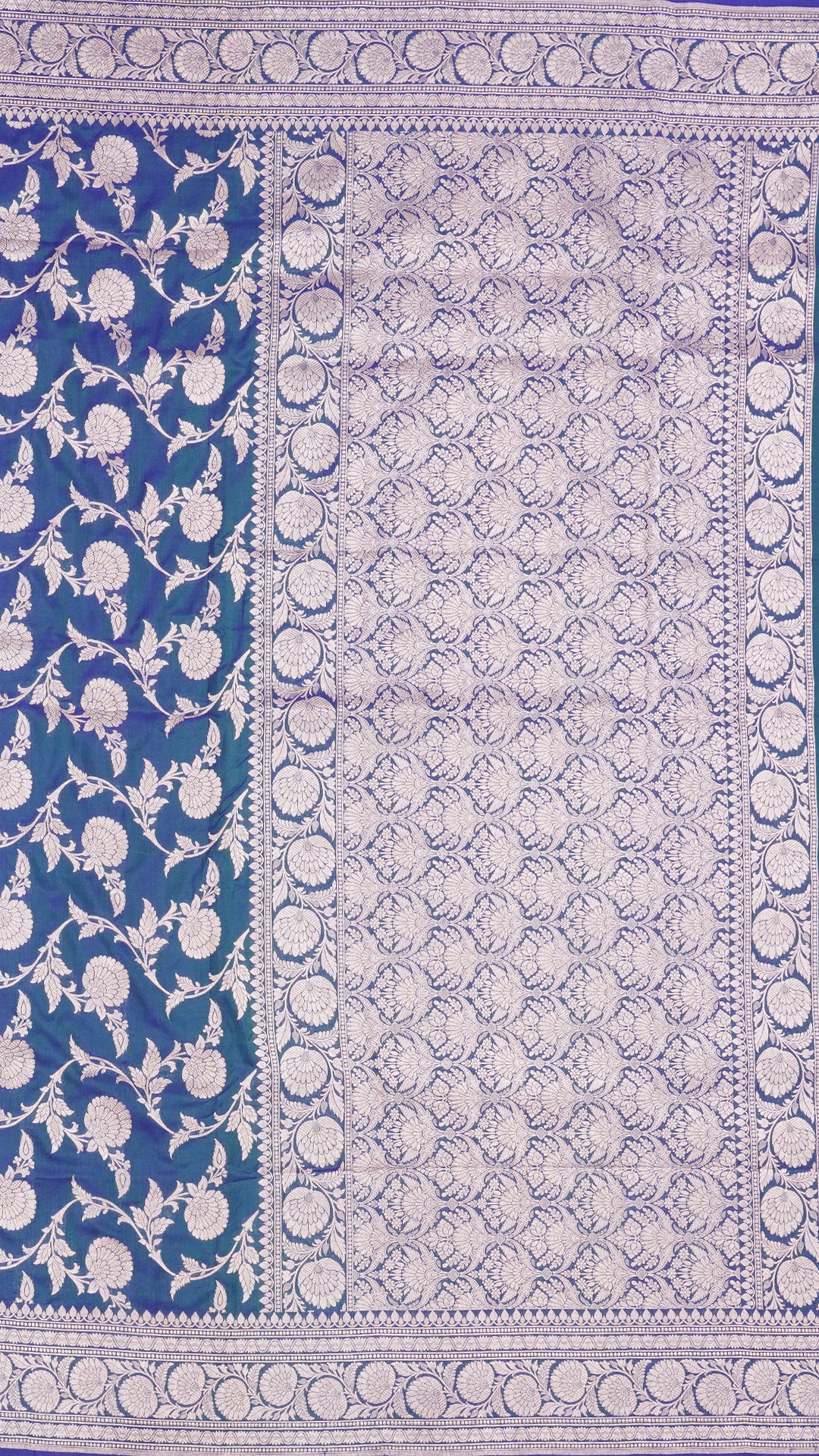 Peacock Blue Banaras Silk Saree with Small Self Zari Border