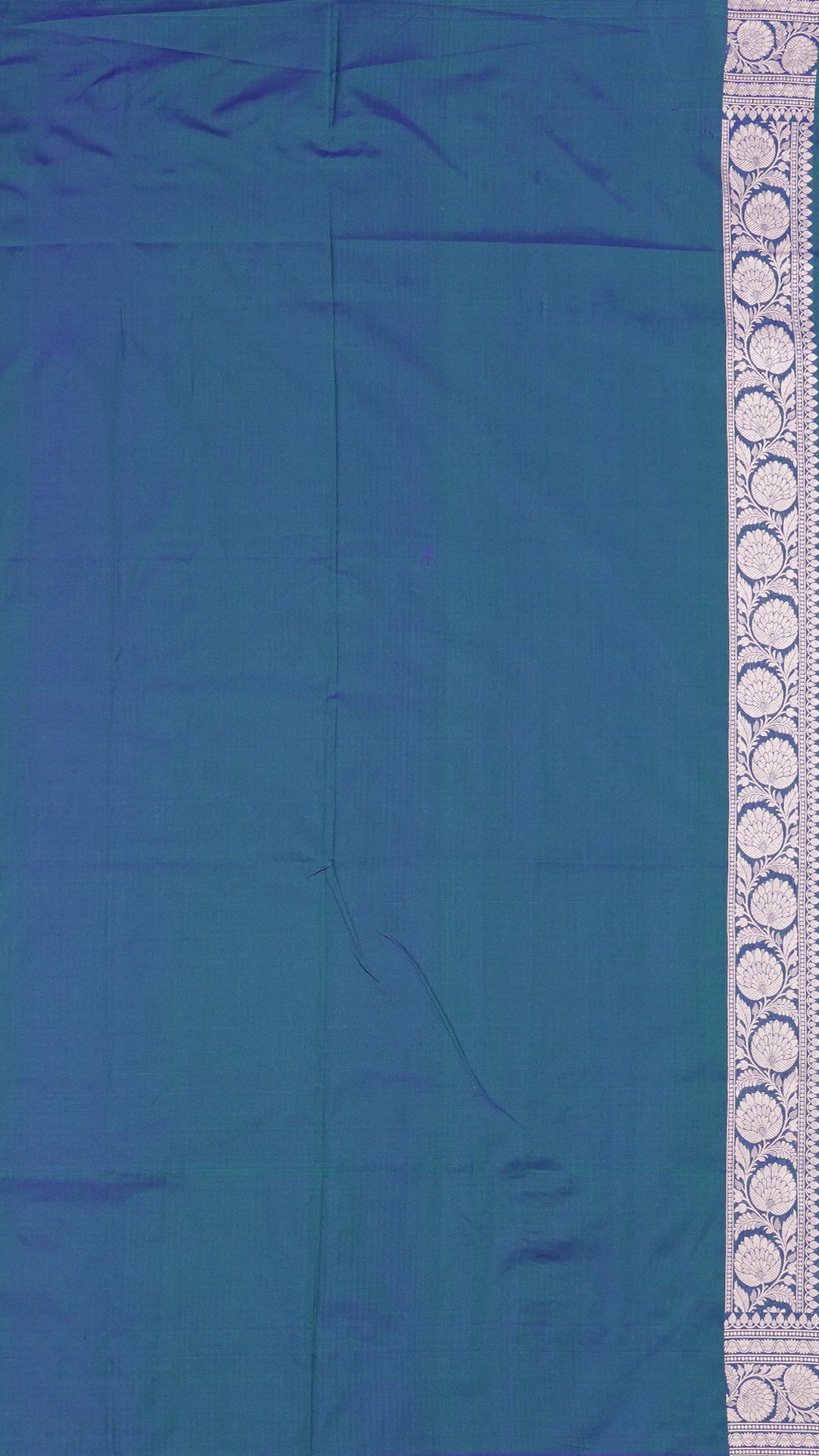 Peacock Blue Banaras Silk Saree with Small Self Zari Border