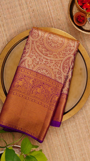 Golden Red Kanchipuram Saree with Purple Pallu